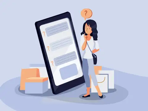 Infografía de una mujer realizando una encuesta de satisfacción al cliente