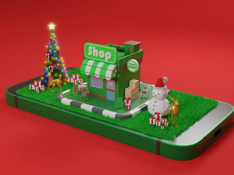 Chica cuelga adornos en plena campaña de navidad.