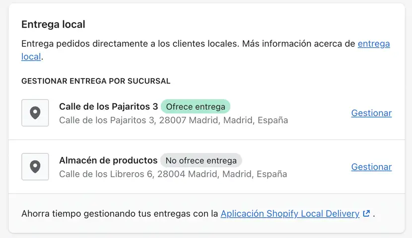 Métodos de envío en shopify configuración paso 6.