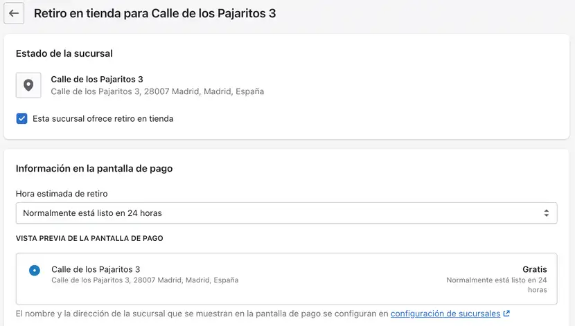 Métodos de envío en shopify configuración paso 11.