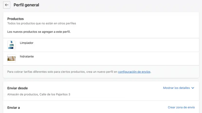 Métodos de envío en shopify configuración paso 3.