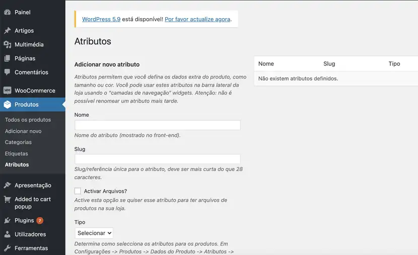 woocommerce atributos