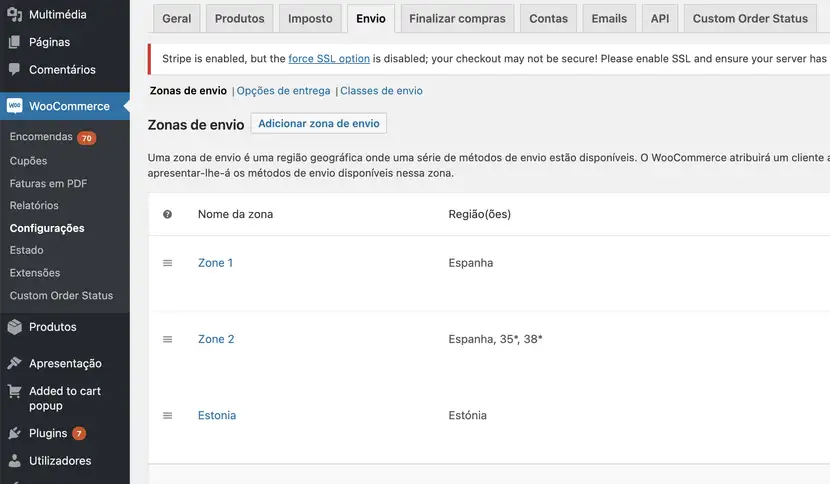 woocommerce envio