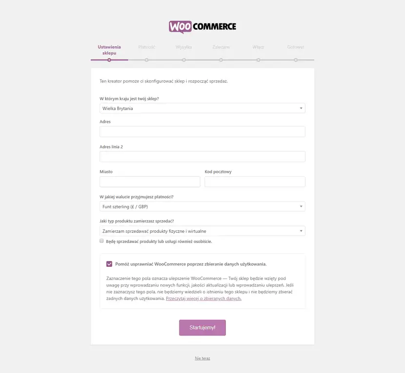 Zrzut ekranu przedstawiający wtyczkę WooCommerce która jest instalowana przez przyszłego właściciela firmy online