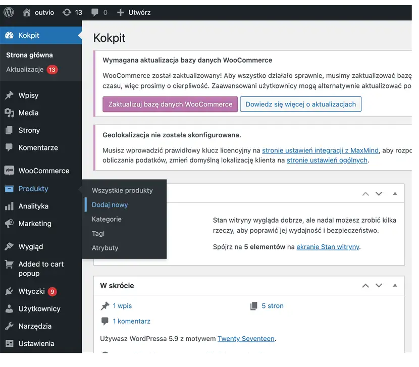 Dodawanie nowego produktu w sklepie WooCommerce działającym na WordPress używanym przez właścicieli sklepów online