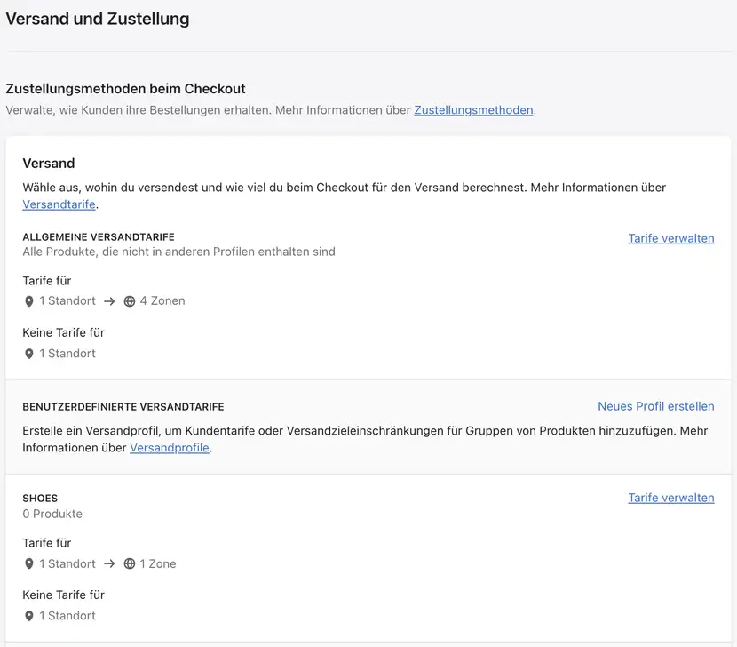 Shopify Tarife verwalten