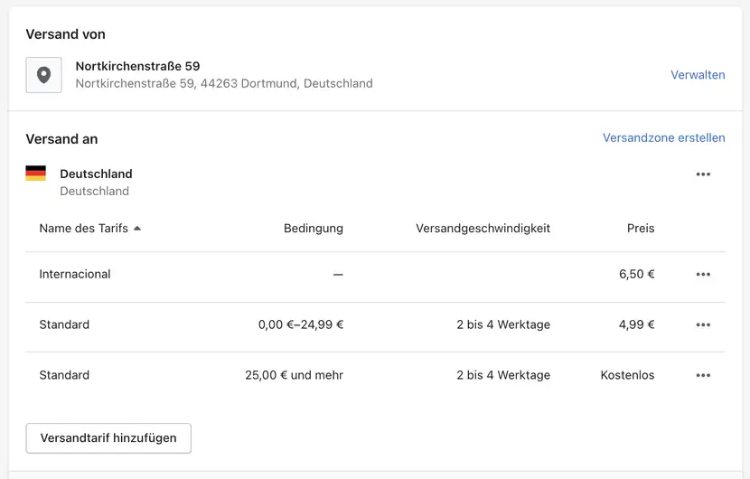Versandtarife konfigurieren