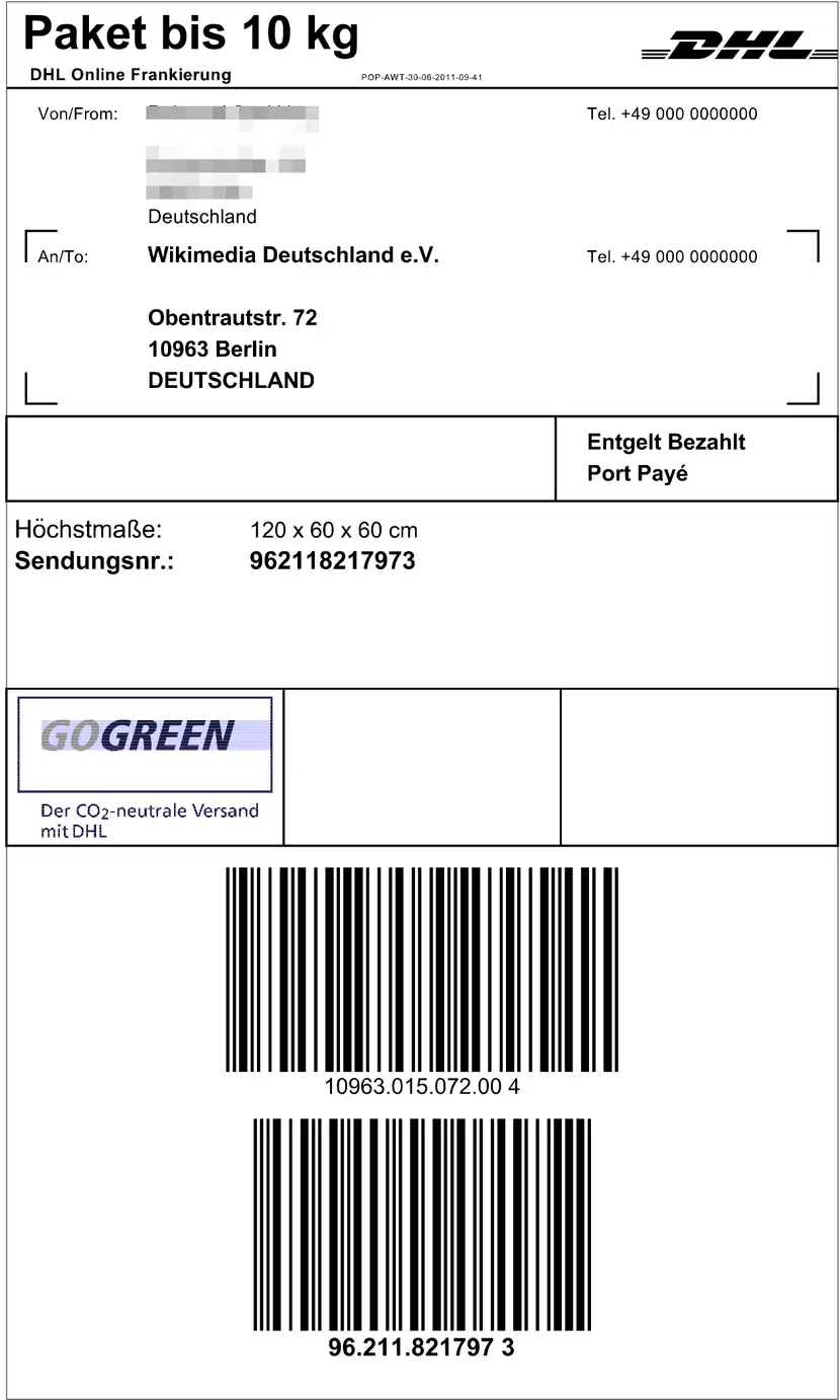 DHL Online-Frankierung für 10kg-Paket