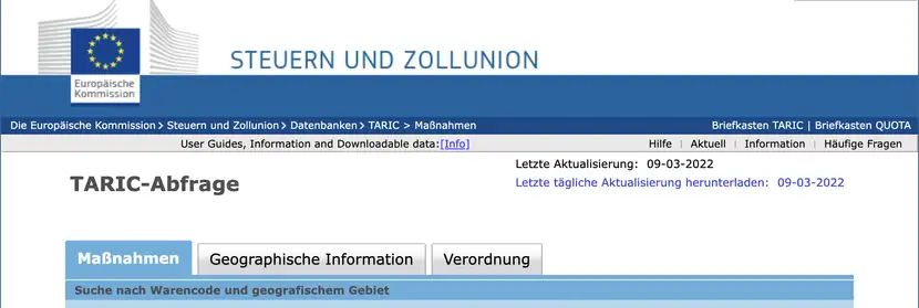 taric code portal der europäischen kommission liste zum herunterladen