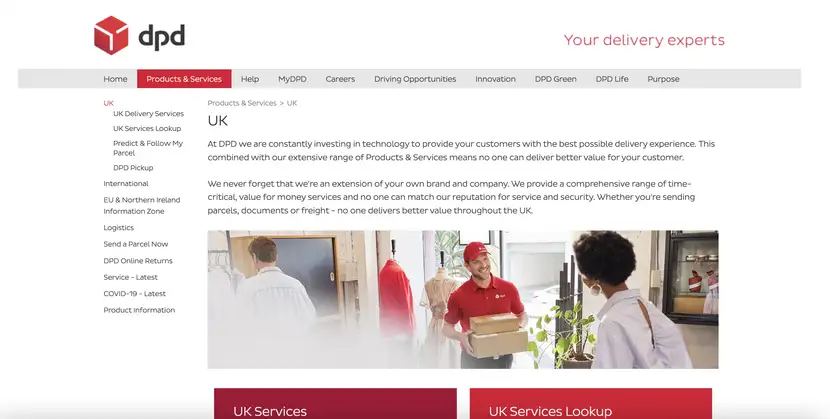 dpd uk webpage