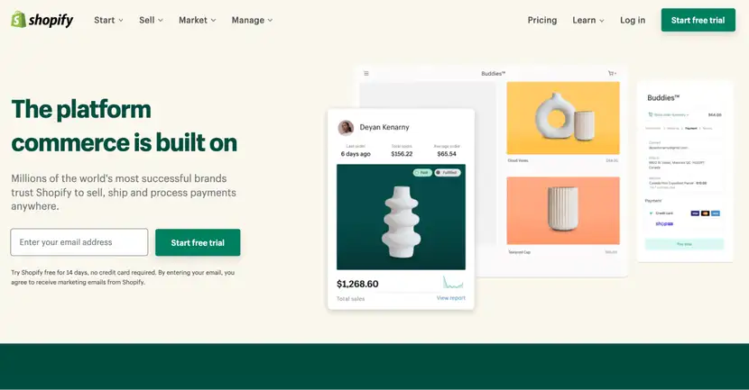 Strona główna platformy sprzedażowej Shopify