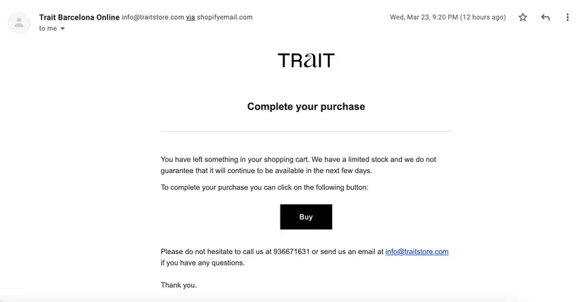 abbruch e-mail des online shops trait