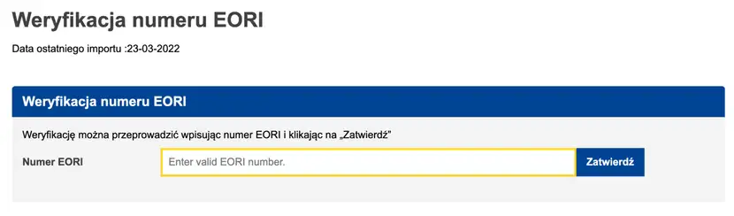 Przykład sprawdzania EORI