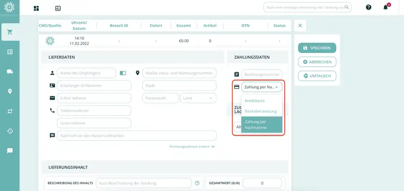 schnittflaeche mit zahlungsmethoden der saas plattform outvio