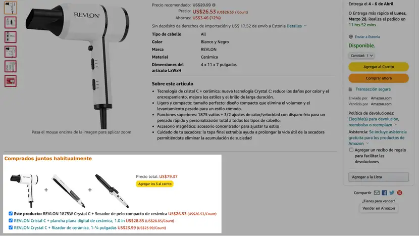 Ejemplo de cómo Amazon hace cross sellling.
