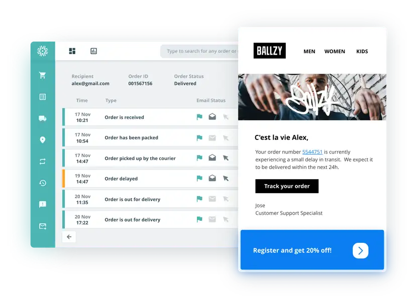 branden email des e-commerce ballzy erstellt mit outvio