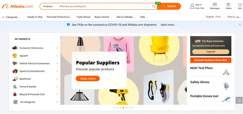 główna strona alibaba do sprzedaży B2B