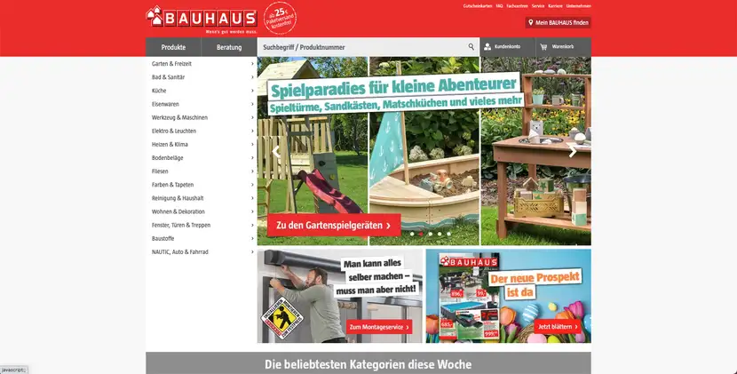 Landingpage des E-Commerce Bauhaus