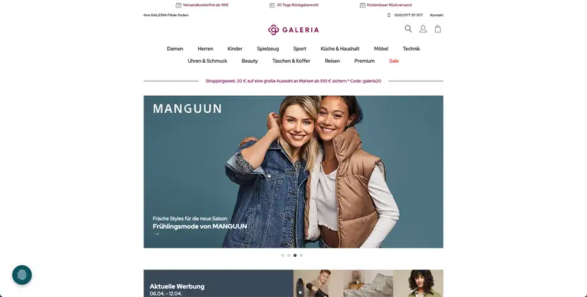 Landingpage des E-Commerce Galeria