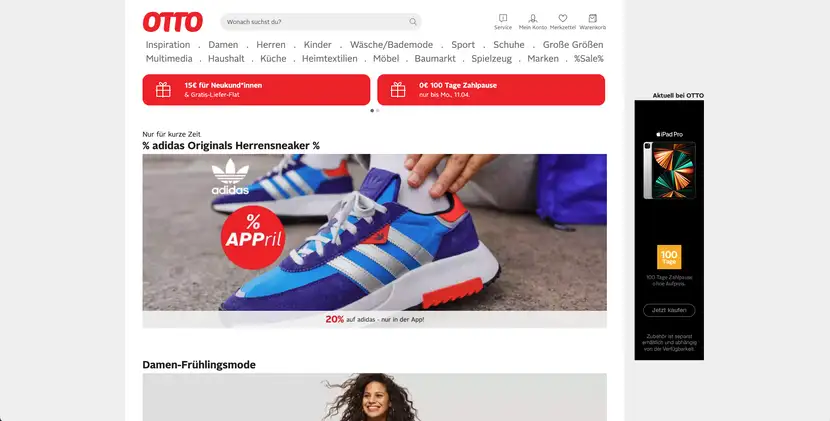 Landingpage des E-Commerce Otto