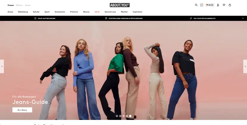 Landingpage des E-Commerce About You