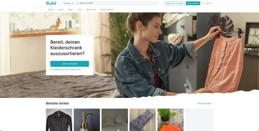 Landingpage des E-Commerce Vinted