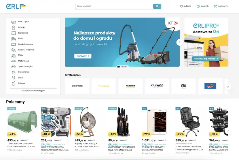 główna strona platformy marketplace erli