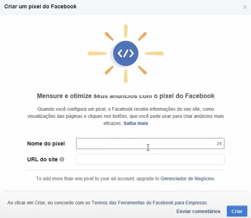criar facebook pixel