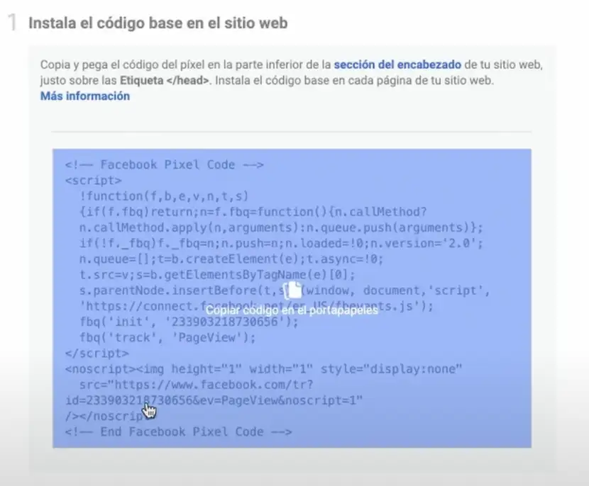 Código del píxel de Facebook