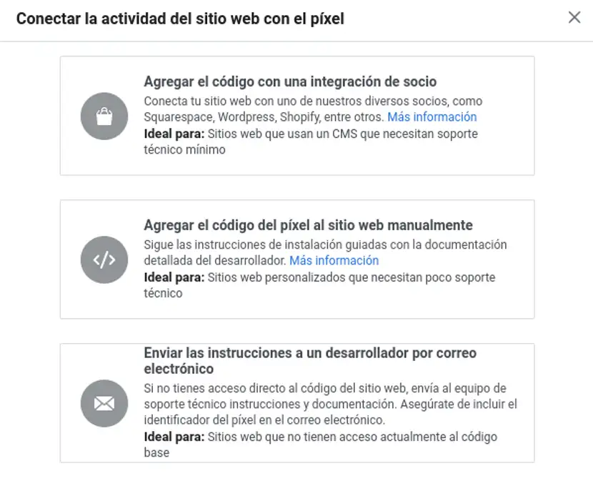 Métodos para instalar el píxel de Facebook en una web