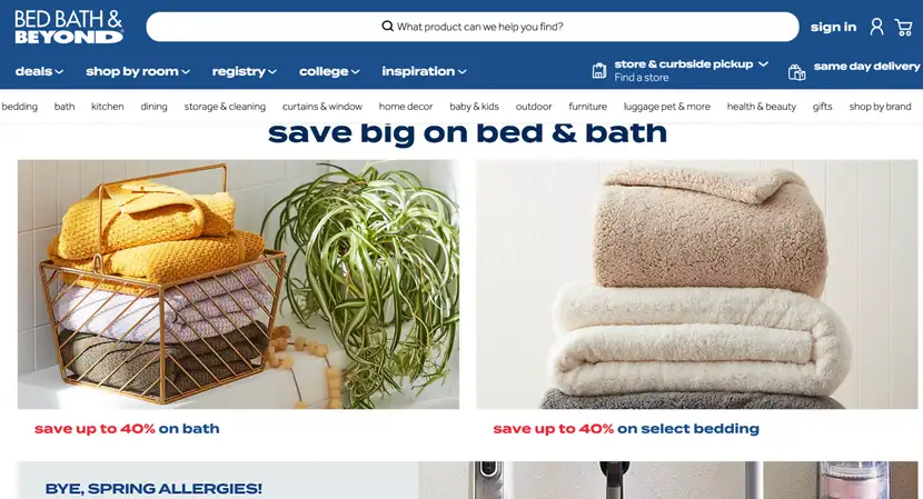 Bed Bath & Beyond strona główna sprzedawcy pościeli