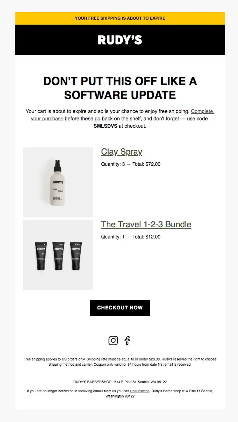 cart abandonment example for email marketing