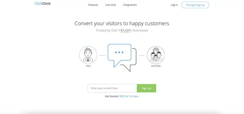 clickdesk ist eine Kundenservice Software, die eine Live-Chat-Funktion und einige andere Formen der Kundenkommunikation bietet