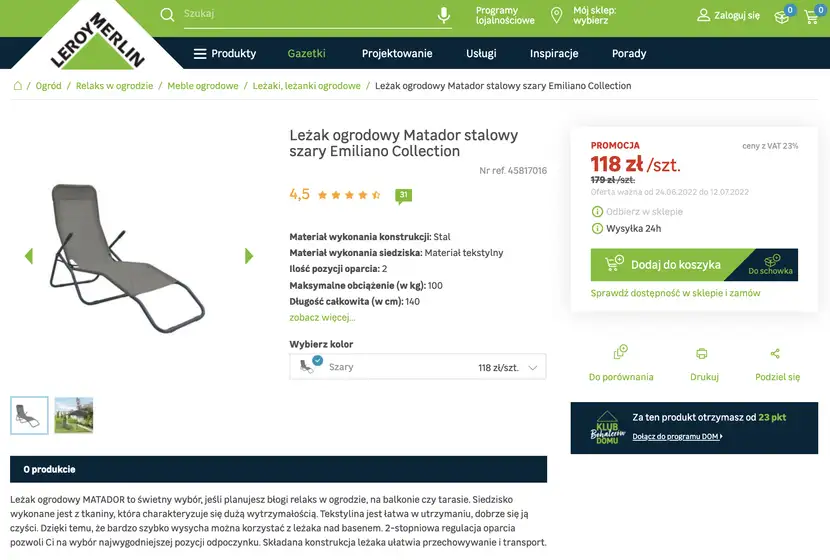 Przykład opisu produktu: leroymerlin.pl