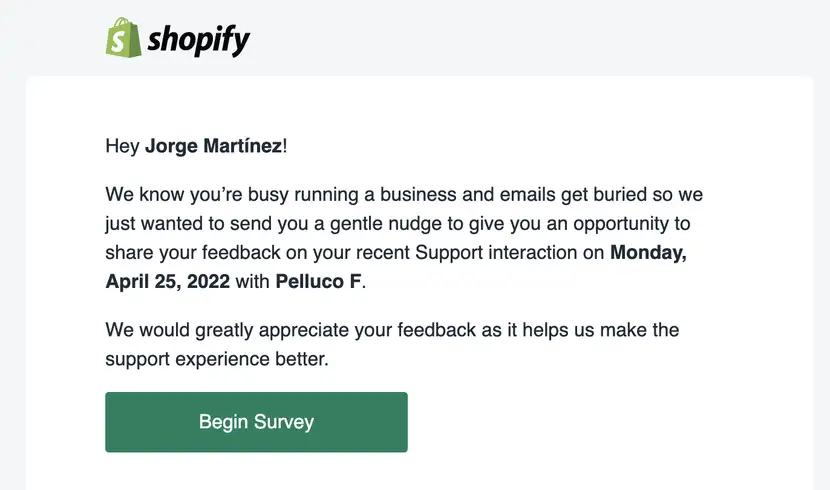 Encuesta de satisfacción de Shopify.