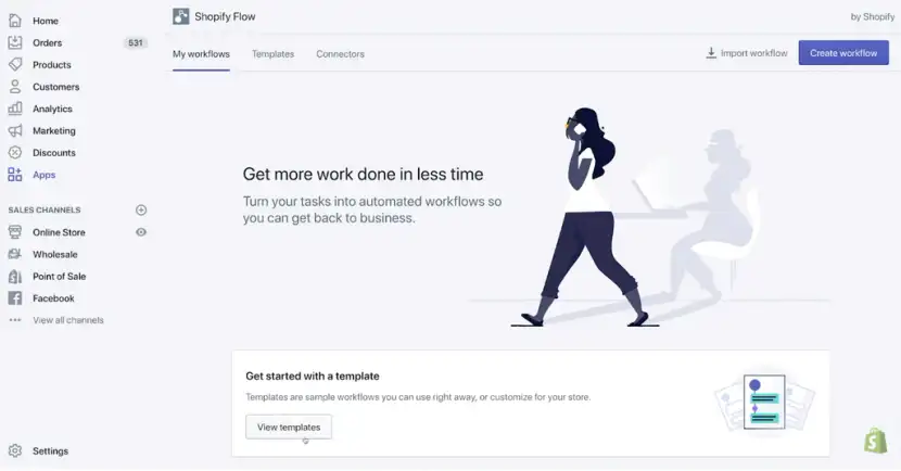 screen przedstawiający aplikację Shopify Plus Shopify Flow