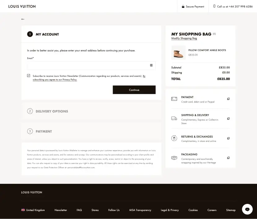 Checkout eCommerce de Louis Vuitton.