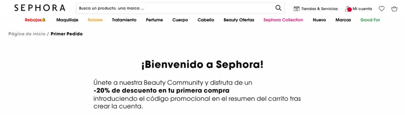 Descuento en la primera compra de Sephora.