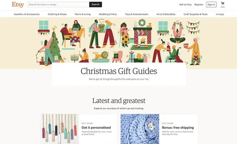 Marketplace de Etsy en Navidad.
