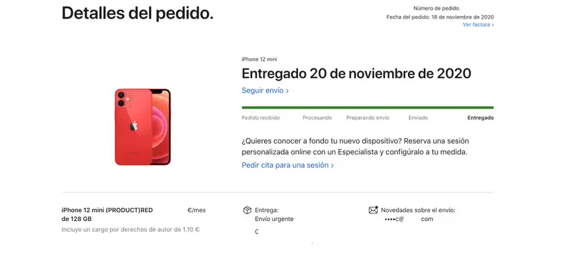 Notificaciones de pedido de Apple.