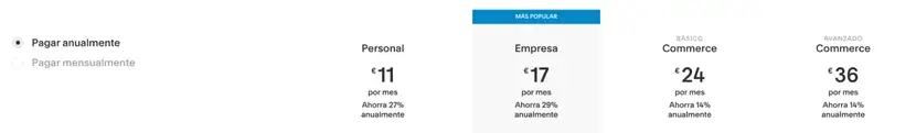 Precio de los diferentes planes de Squarespace.