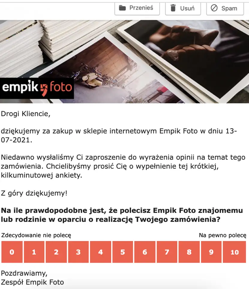 Badanie satysfakcji klienta Empik z dokonanego zakupu na poczcie email