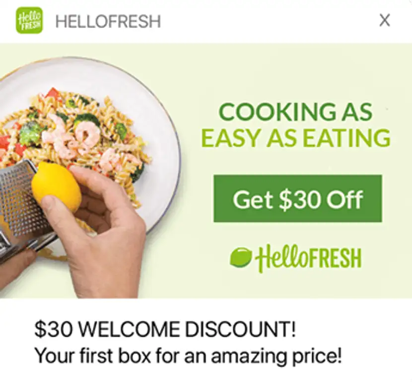 Mensaje emergente de Hellofresh
