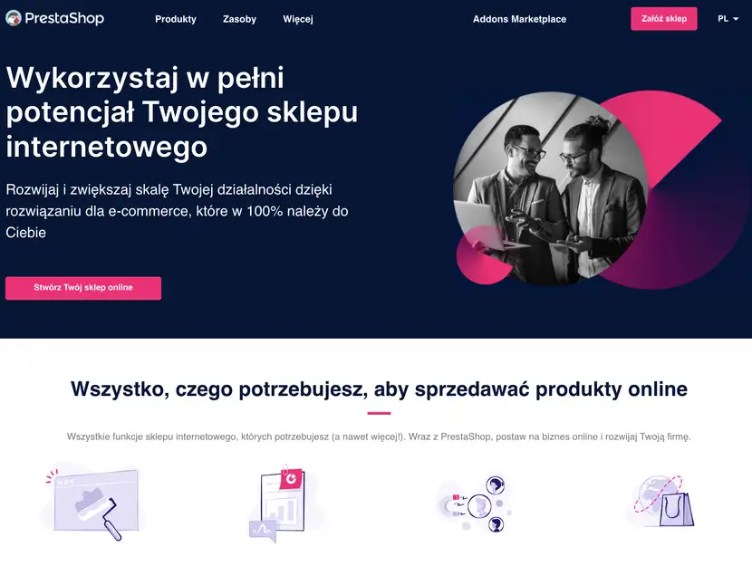 Strona główna platformy ecommerce PrestaShop