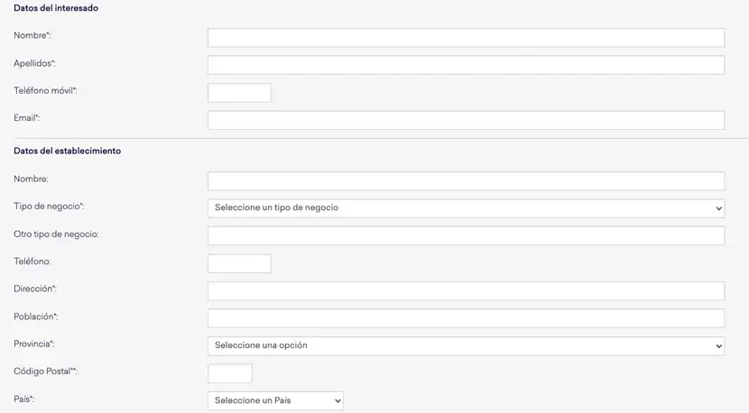 Formulario para ser punto de recogida de paquetes de MRW.