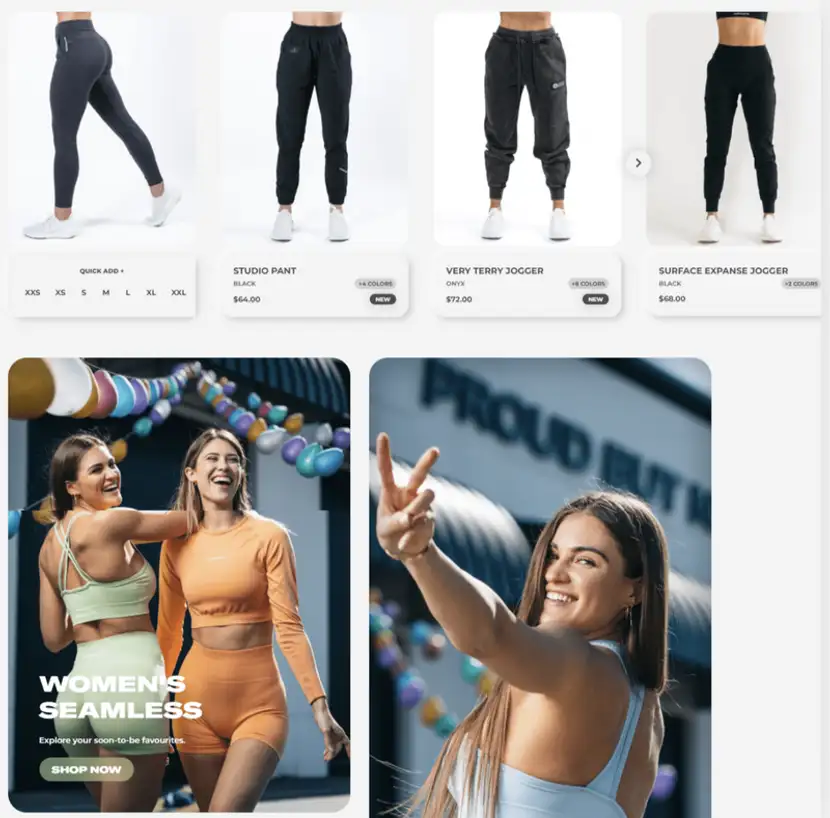 Ejemplo de landing page de producto del eCommerce Women´s Joggers.
