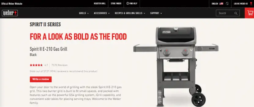 Landing page de la tienda online Weber.