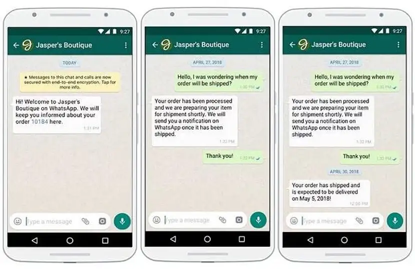 Mensajes automáticos de WhatsApp Business para eCommerce.