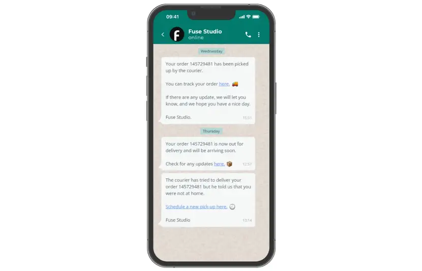 Notificación de pedido en WhatsApp de un eCommerce de Outvio.