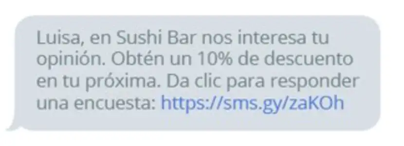 SMS de adquisición de comentarios, reseñas y opinones.